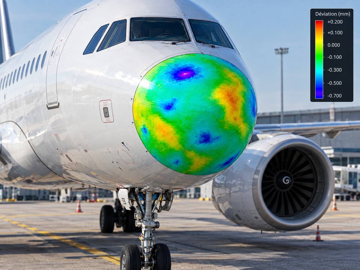 Cartographie couleur des écarts sur un radôme d'avion
